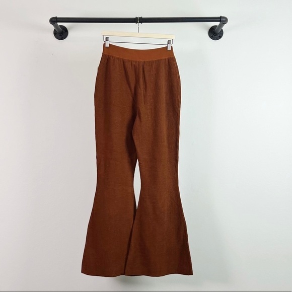 NWT Anthropologie Pilcro Ribbed High Waisted Sweater Flare Pants Ochre - Picture 5 of 6